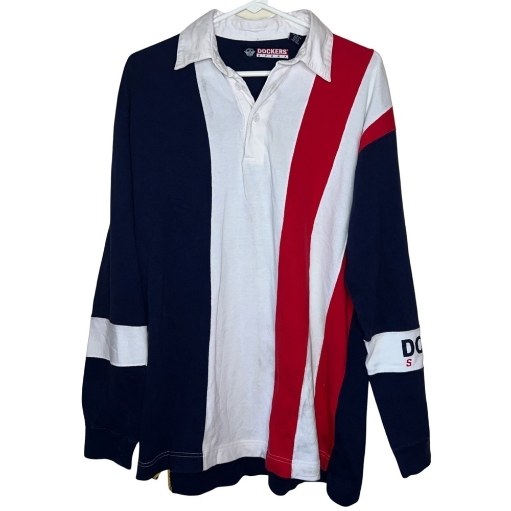Dockers Sport Vintage Men’s Cotton Long Sleeved Rugby Style Shirt Size Medium